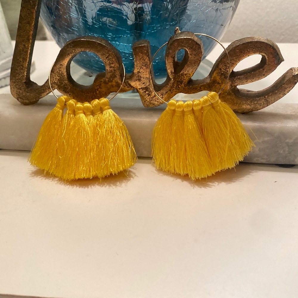 Yellow Tassel Hoop Earrings